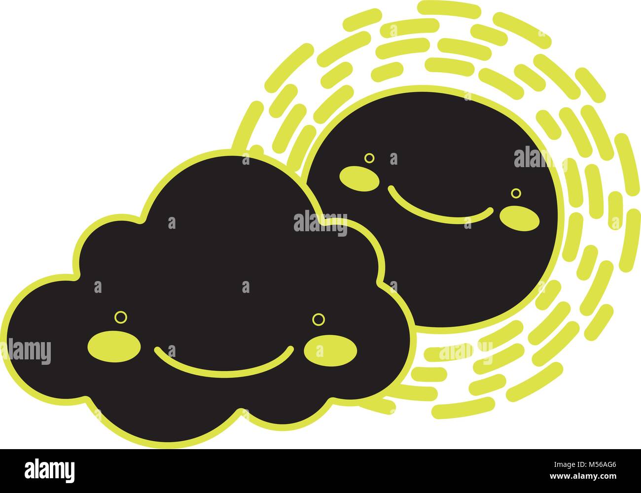 neon flat happy sun with cloud kawaii natural weather Stock Vector ...