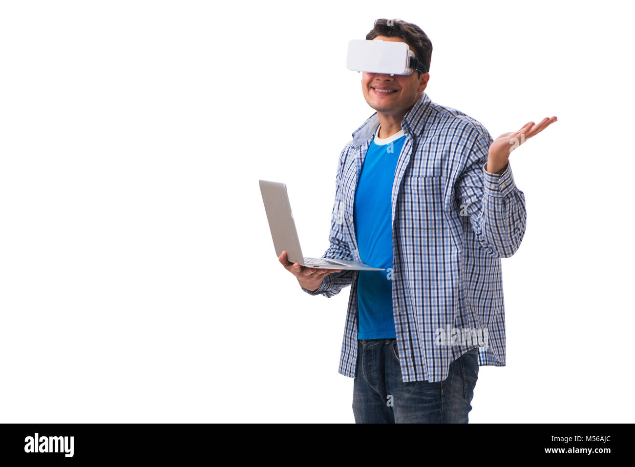 Young man wearing virtual reality VR glasses Stock Photo - Alamy