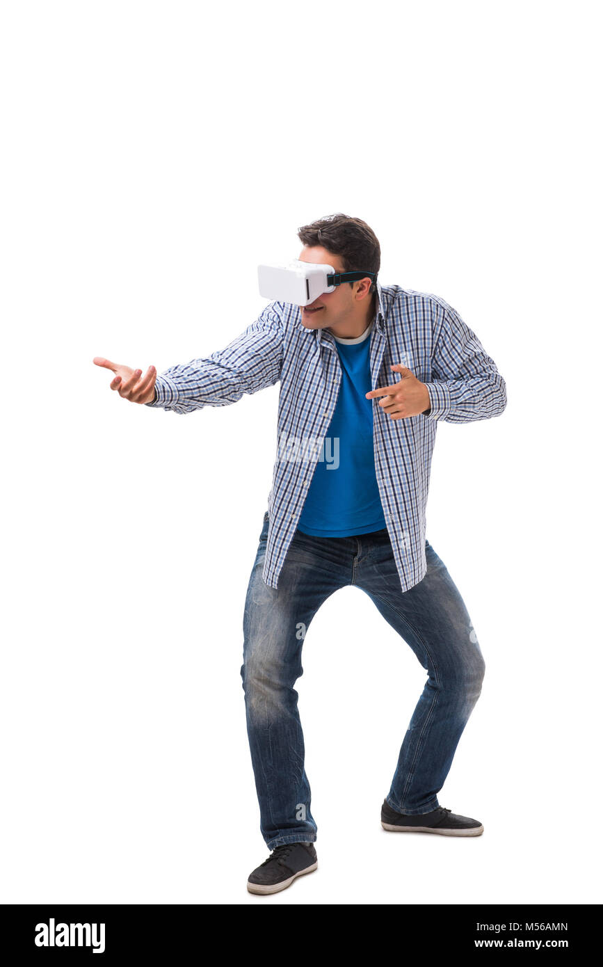 Young man wearing virtual reality VR glasses Stock Photo - Alamy