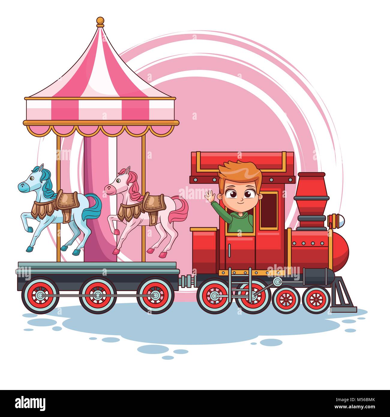 Boy in train with carrousel Stock Vector