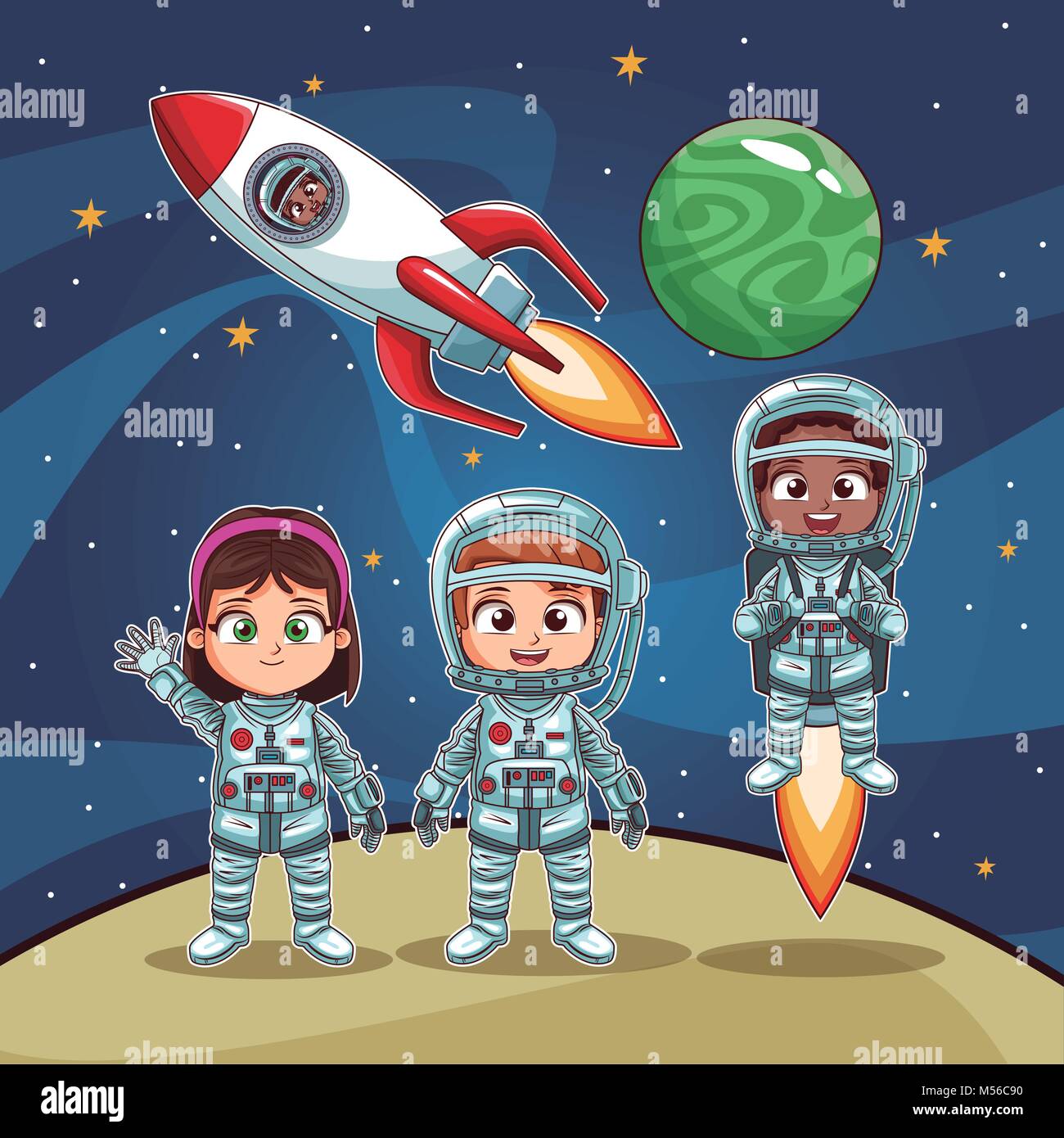 Astronauts kids on space cartoon Stock Vector Image & Art - Alamy