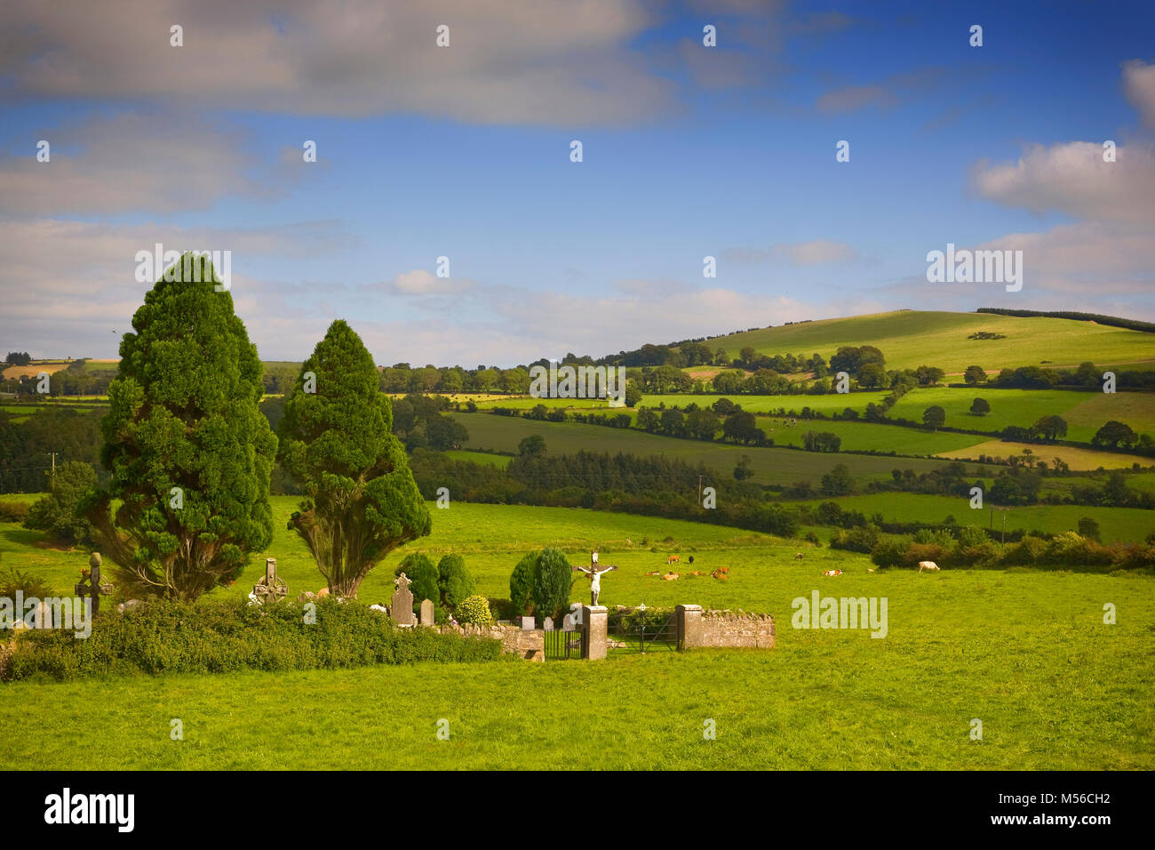 Close to Ahenny village in County Tipperary are two 8th Century, Celtic High Crosses, two of the earliest examples to be found in Ireland. Stock Photo