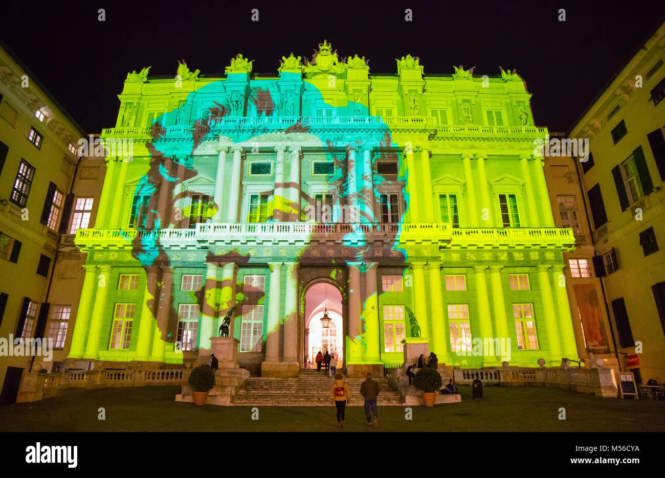 GENOA (GENOVA), ITALY, DECEMBER 28, 2016 - Palazzo Ducale, show dedicated to Andy Warhol event exposure. The projection represents the face of Marilyn Stock Photo