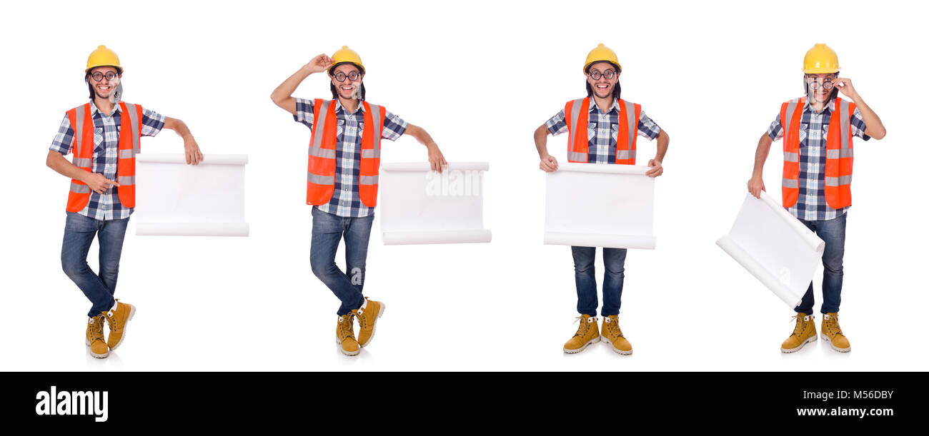 Funny engineer isolated on the white white Stock Photo - Alamy