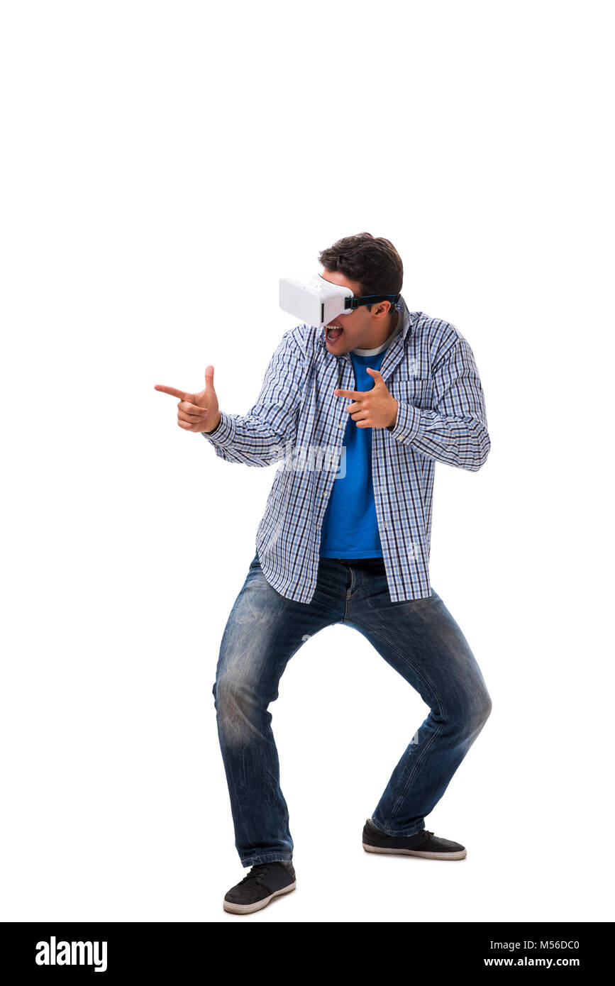 Young man wearing virtual reality VR glasses Stock Photo - Alamy