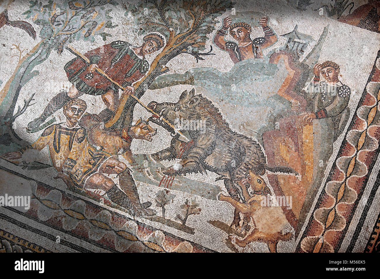 Wild Boar being hunted. Roman mosaic floor of the Room of The Small ...