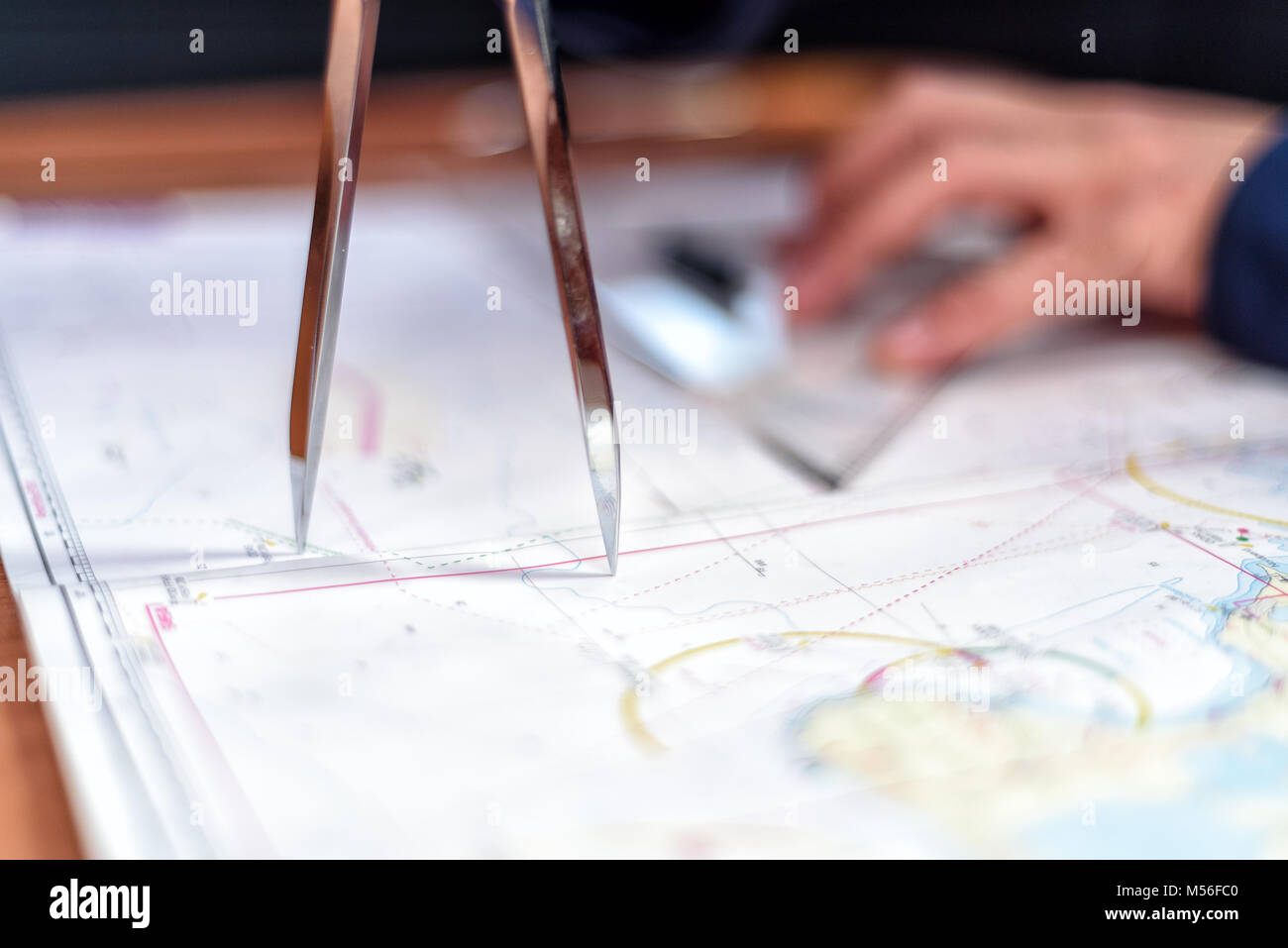 navigation in the chart room on a sailing yacht Stock Photo