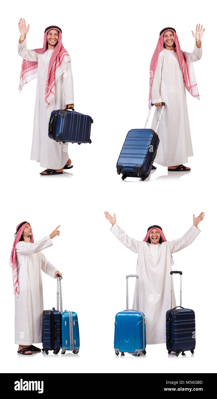 Arab man with luggage on white Stock Photo Alamy