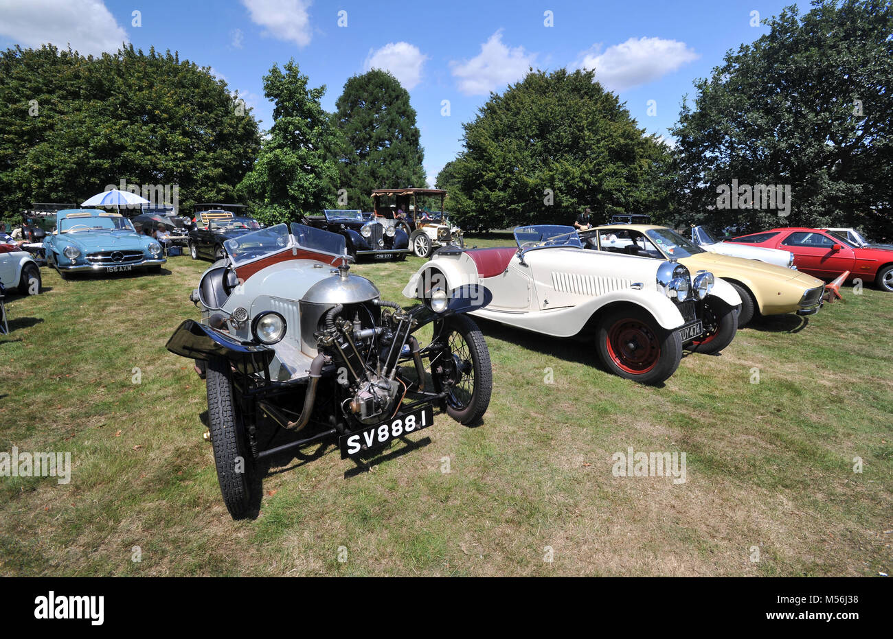 Morgan Three Wheeler at a classic car show in England Stock Photo