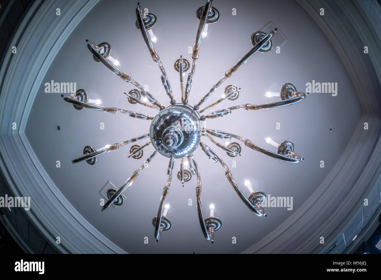 beautiful chandeliers ceiling hung in a hotel lobby Stock Photo - Alamy