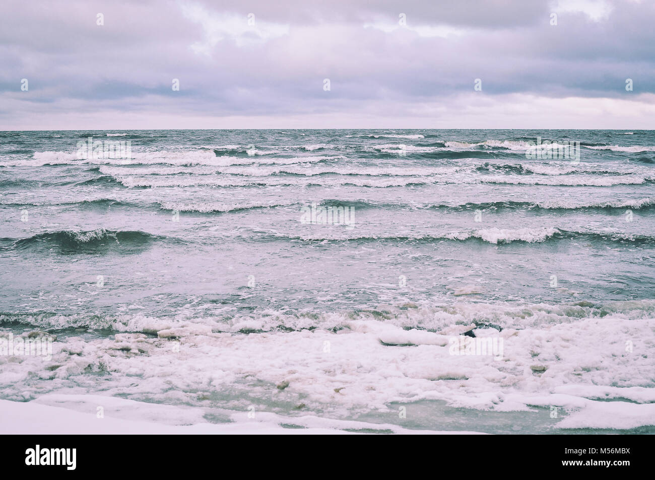 Baltic Sea in winter. Windy weather and waves. Stock Photo