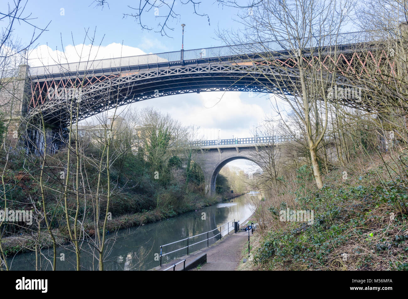 Galton Bridge is a Grade 1 listed single span canal bridge in Smethwick, West Midlands built by Thomas Telford in 1829 and spans the Birmingham Canal. Stock Photo