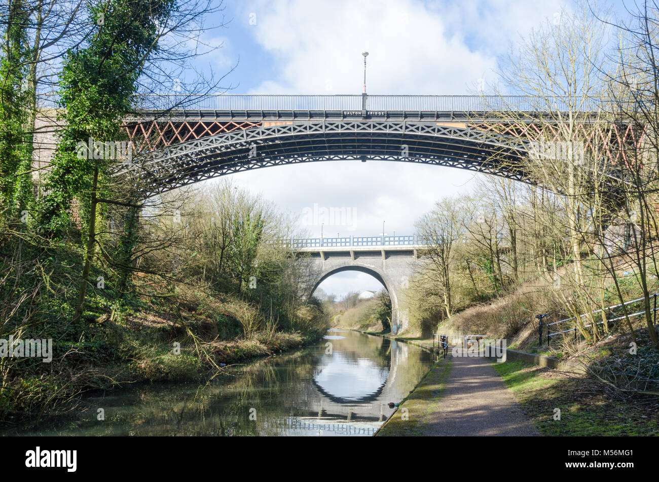 Galton Bridge is a Grade 1 listed single span canal bridge in Smethwick, West Midlands built by Thomas Telford in 1829 and spans the Birmingham Canal. Stock Photo