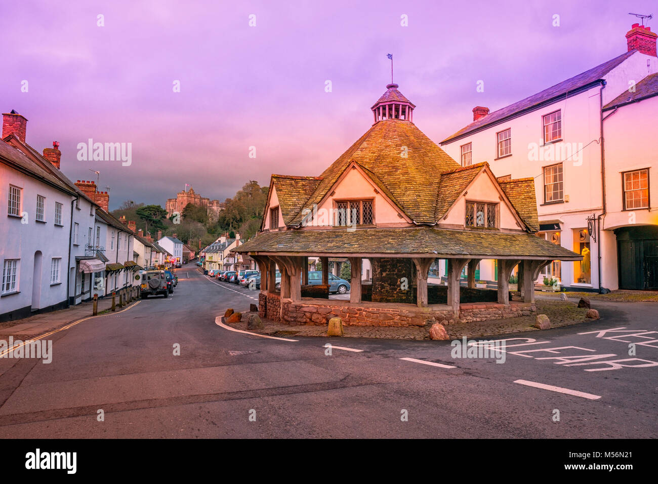 Dunster High Street with the 17th century Yarn Market Stock Photo Alamy