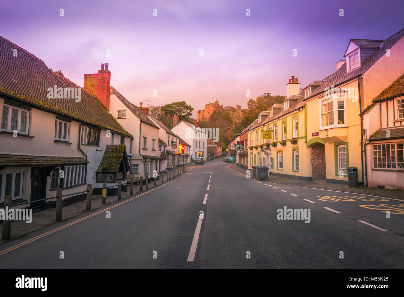 Dunster High Street with the 17th century Yarn Market Stock Photo Alamy