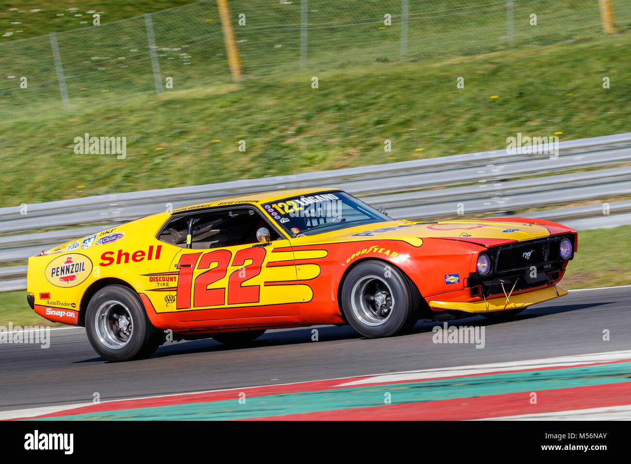 1971 Ford Mustang Mach 1 with driver Marcus Bicknell during the CSCC Advantage Motorsport Future Classics at Snetterton Motor Circuit, Norfolk, UK. Stock Photo