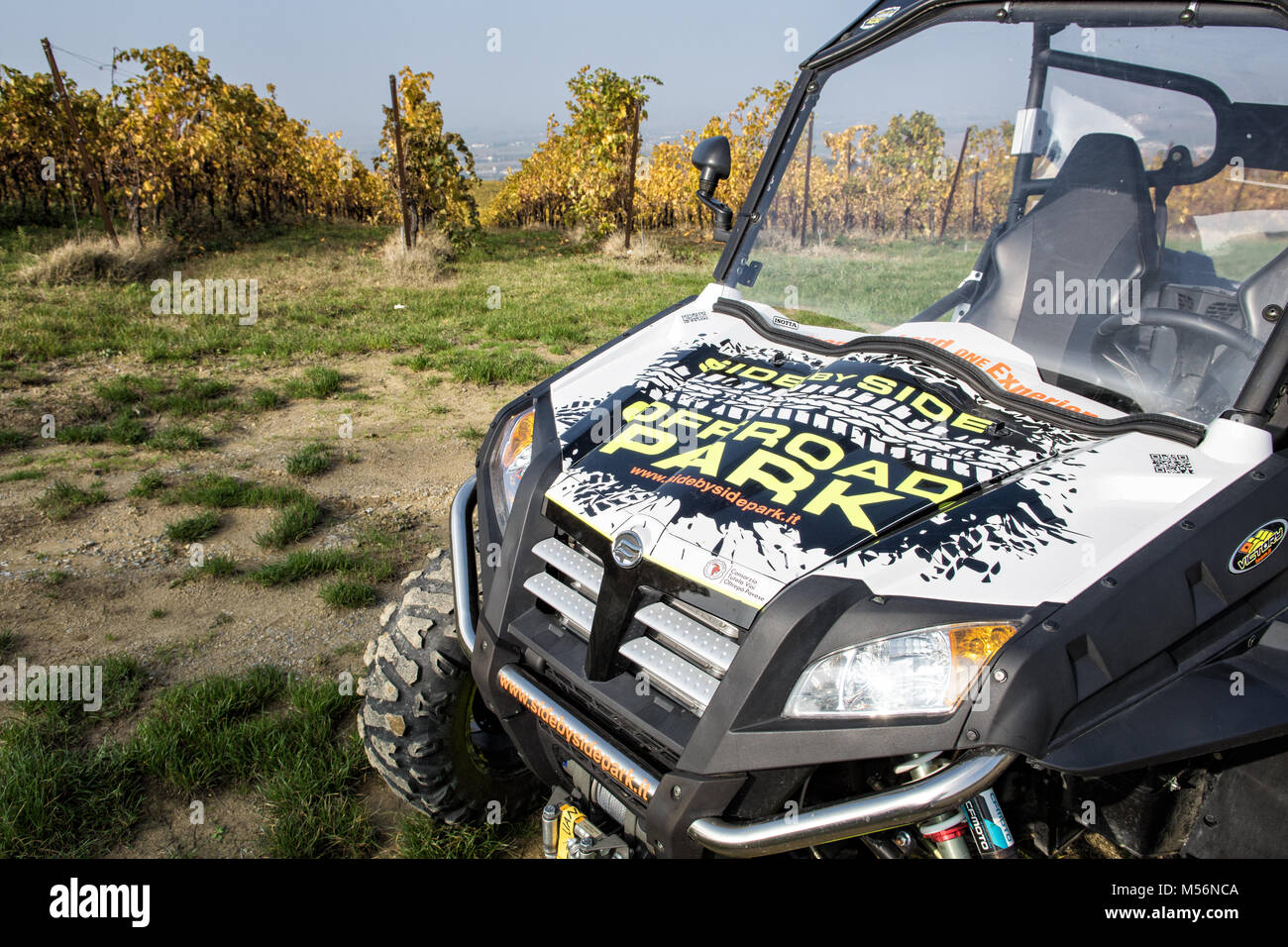 Buggy from Side by Side Offroad Park and vineyard in the Oltrepò pavese, Province of Pavia, Lombardy, northern Italy Stock Photo
