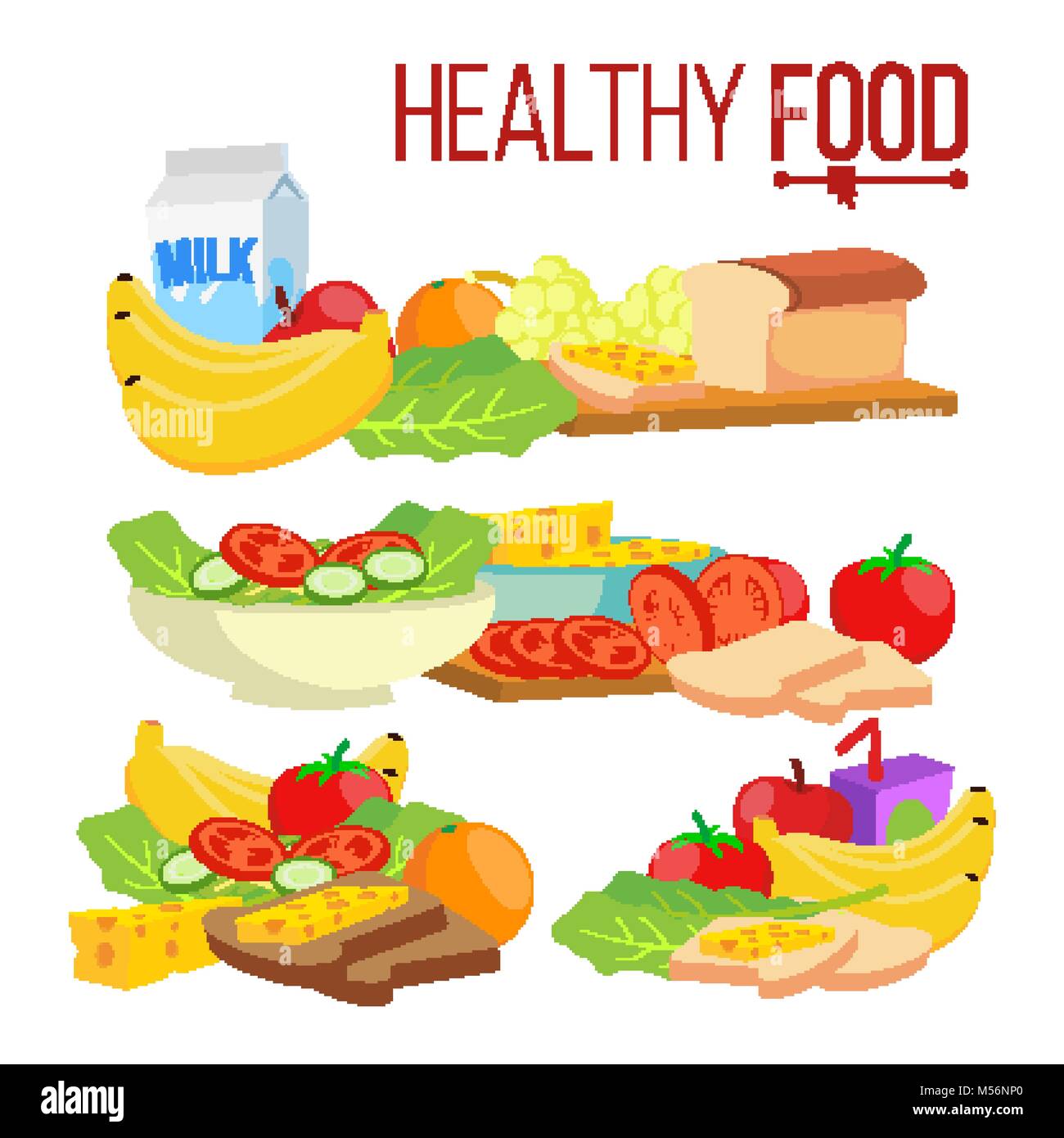 Healthy Food Vector. Diet For Life Nutrition. Modern Balanced Diet.  Isolated Flat Cartoon Illustration Stock Vector Image & Art - Alamy