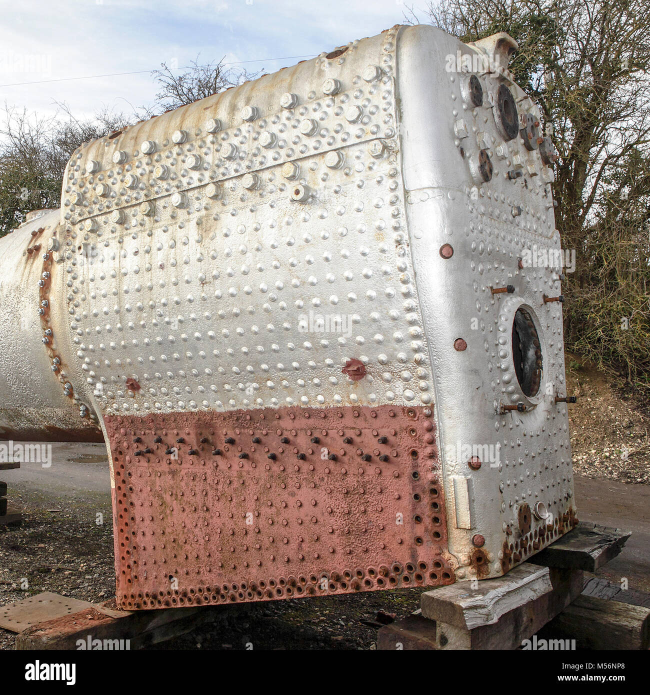 One of (20) images in this set relating to external views of relics at the Buckinghamshire Railway Centre, Quainton. Fire box awaiting restoration. Stock Photo