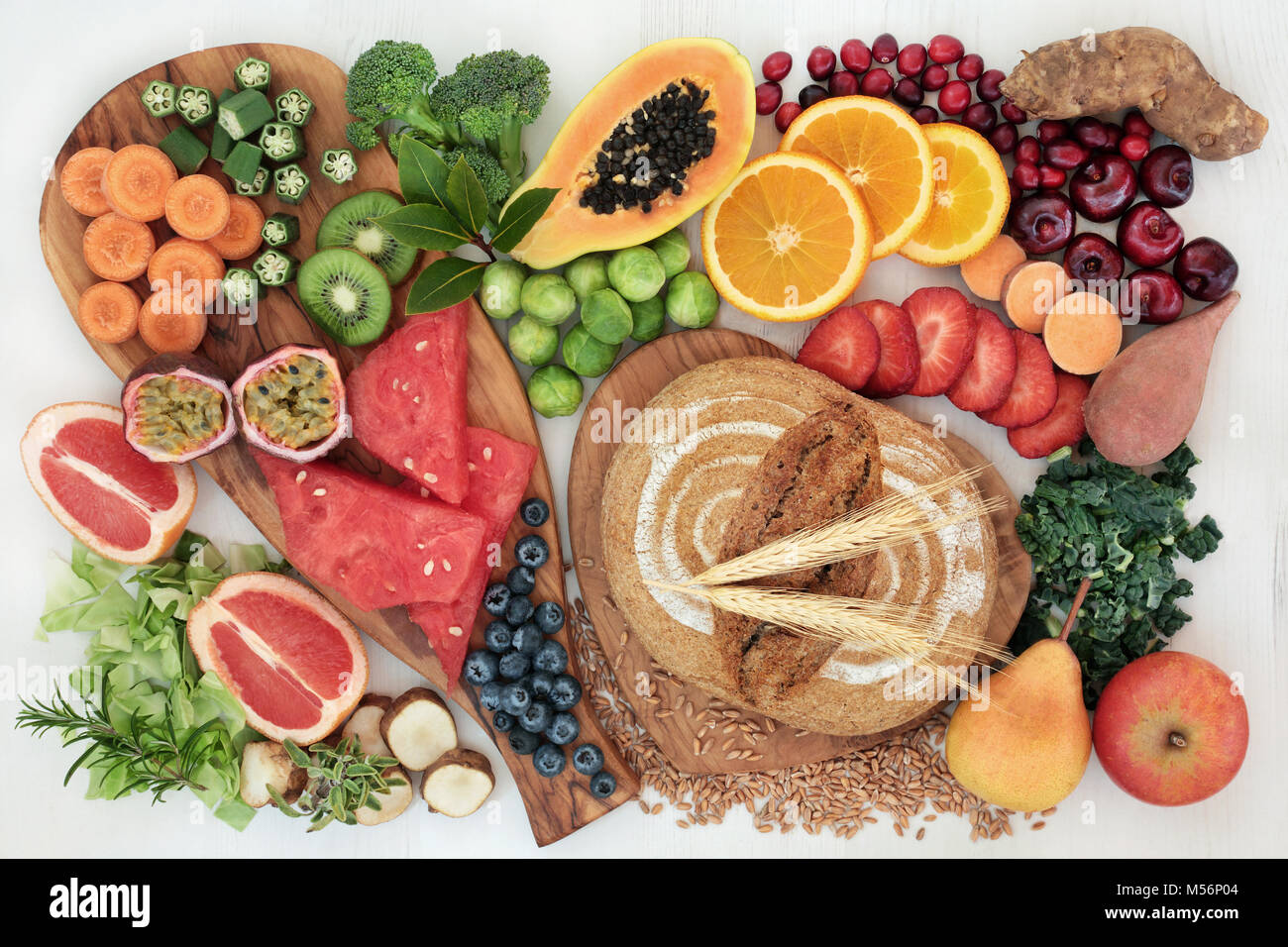Highty Food High dietary fibre super food concept with fresh fruit, vegetables ...