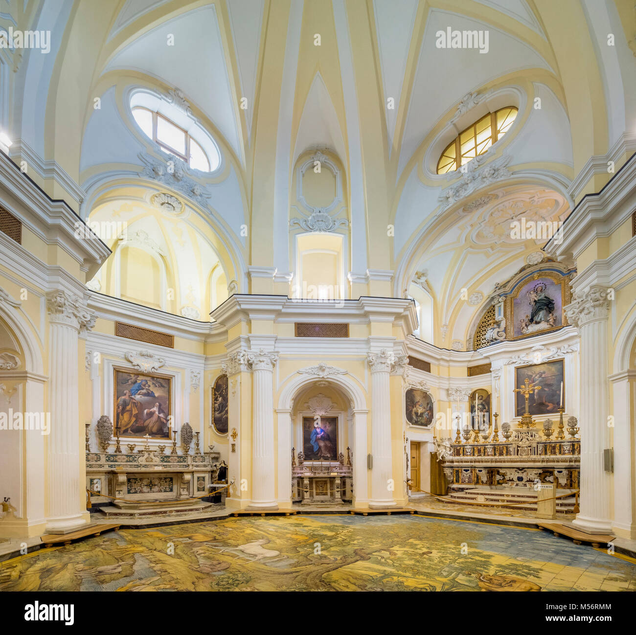 Interior of THE SAINT MICHAEL CHURCH in Anacapri, The mosaic floor by Leonardo Chiaiese. Stock Photo