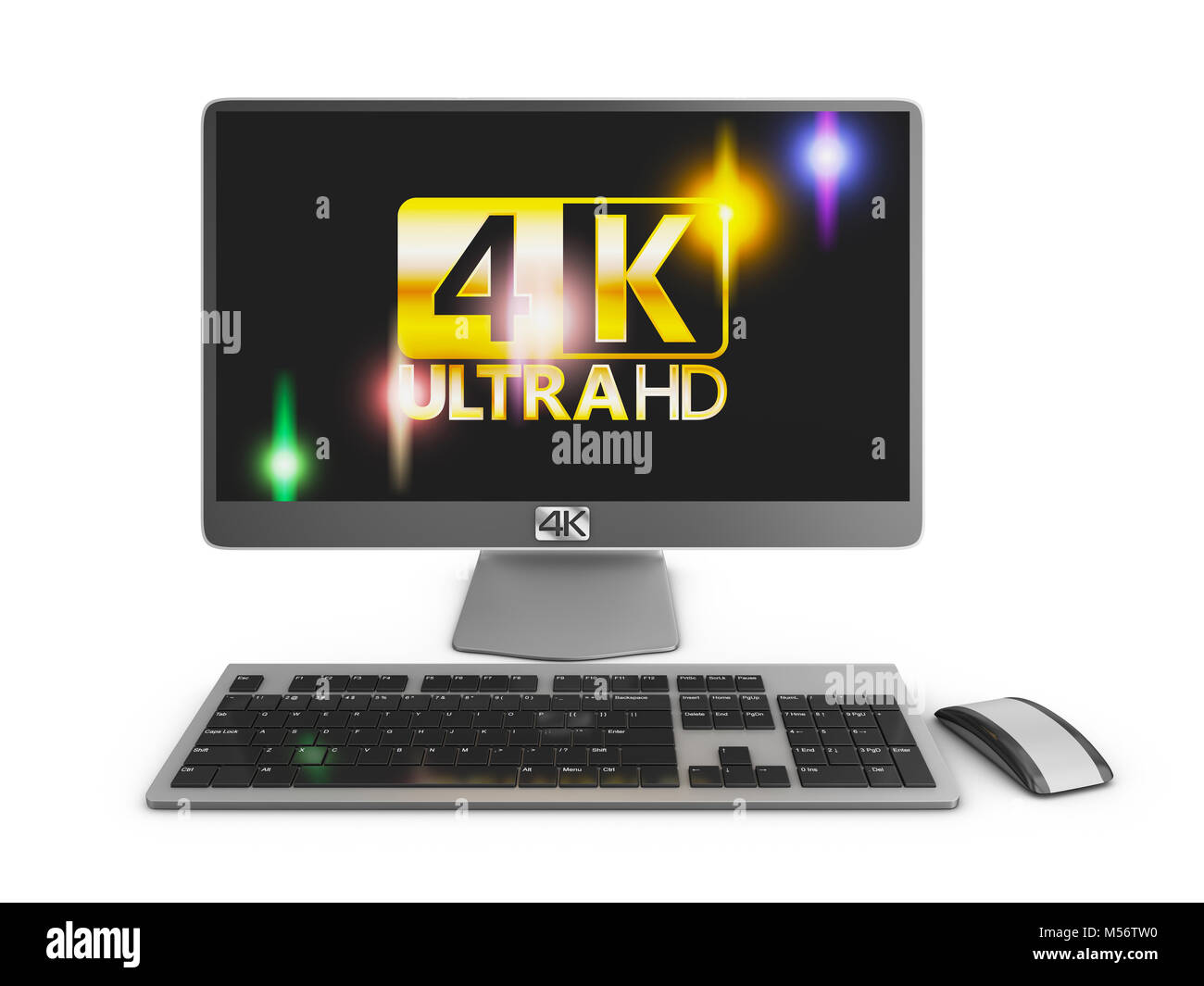 Modern computer with an inscription on the screen 4K. 3d rendering with Clipping Path. Stock Photo