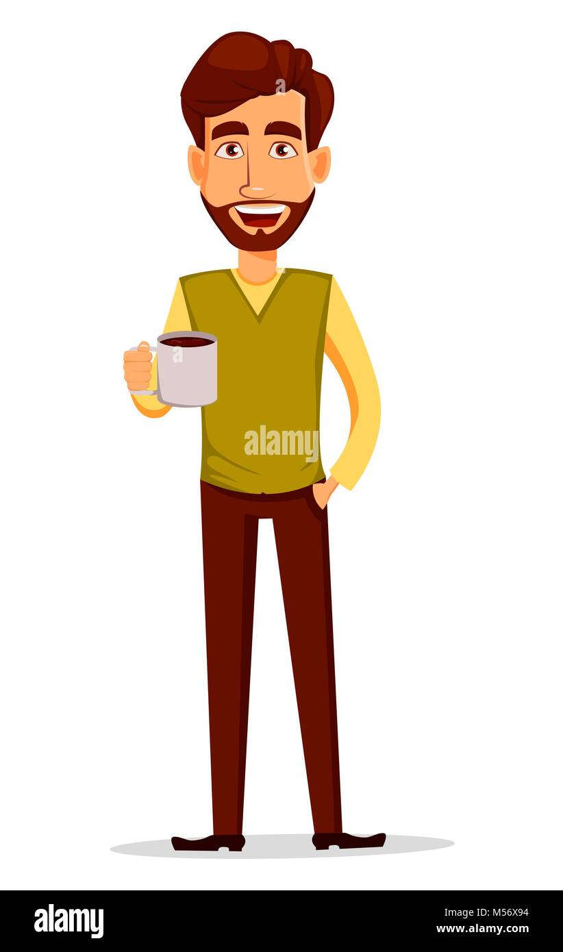Business man with beard, cartoon character. Young handsome businessman in smart casual clothes holding a cup of hot drink. Vector character illustrati Stock Vector Image & Art - Alamy Business man with beard, cartoon character. Young handsome businessman in smart casual clothes holding a cup of hot drink. Vector character illustrati Stock Vector Image & Art - Alamy
