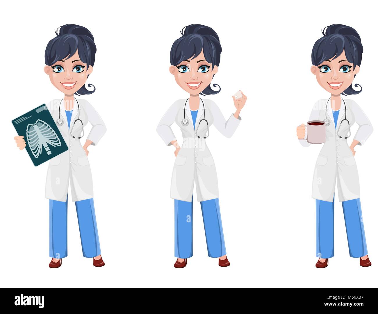 Doctor woman, professional medical staff. Beautiful cartoon character medic. Set with x-ray image, with tooth model and with cup of coffee. Vector ill Stock Vector Image & Art - Alamy Doctor woman, professional medical staff. Beautiful cartoon character medic. Set with x-ray image, with tooth model and with cup of coffee. Vector ill Stock Vector Image & Art - Alamy