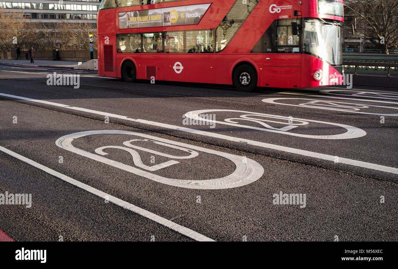 Twenty miles per hour (20 MPH) road warning signs on Westminster Bridge London England. Stock Photo