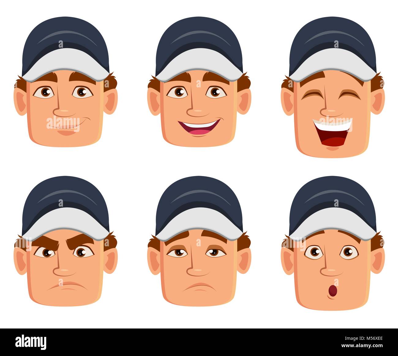 Professional auto mechanic in uniform, set with various facial expressions. Cartoon character. Vector illustration Stock Vector