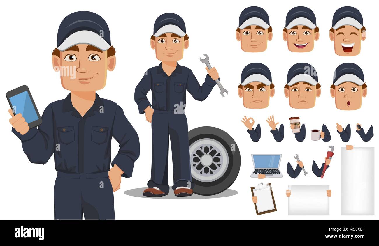 Professional Auto Mechanic Cartoon Character Creation Set Expert Stock Vector Image Art Alamy