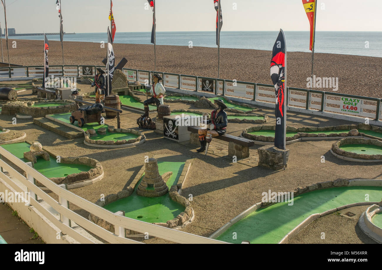 Mini or crazy golf course on the beach at Brighton, East Sussex