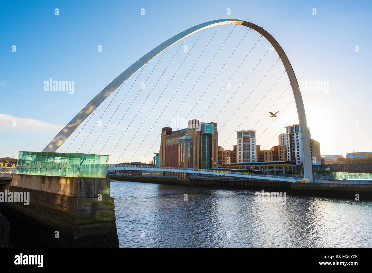 Newcastle upon Tyne, view of the Millennium Bridge and the Baltic Centre for Contemporary Art building in Gateshead, Tyne And Wear, England, UK Stock Photo