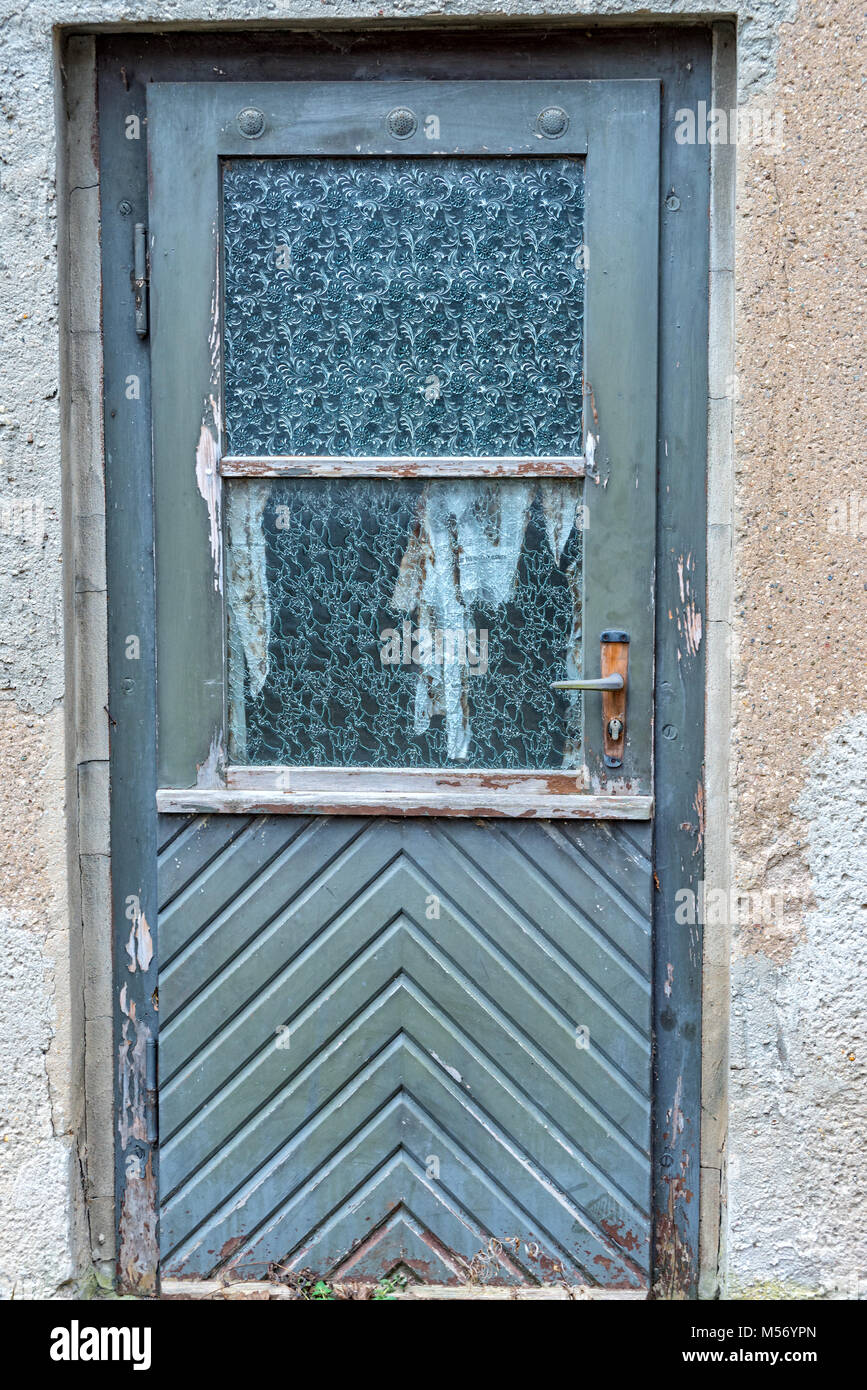 Old Blue Wooden Door With Glass Windows Stock Photo 175330477 Old Blue Wooden Door With Glass Windows