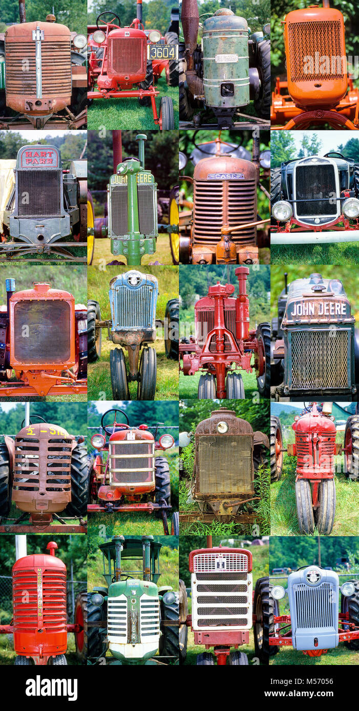 Composite poster made from twenty photos of antique tractor grills. Stock Photo