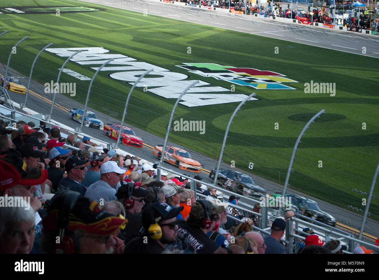 Car racing. International speedway. View from the tribune of the
