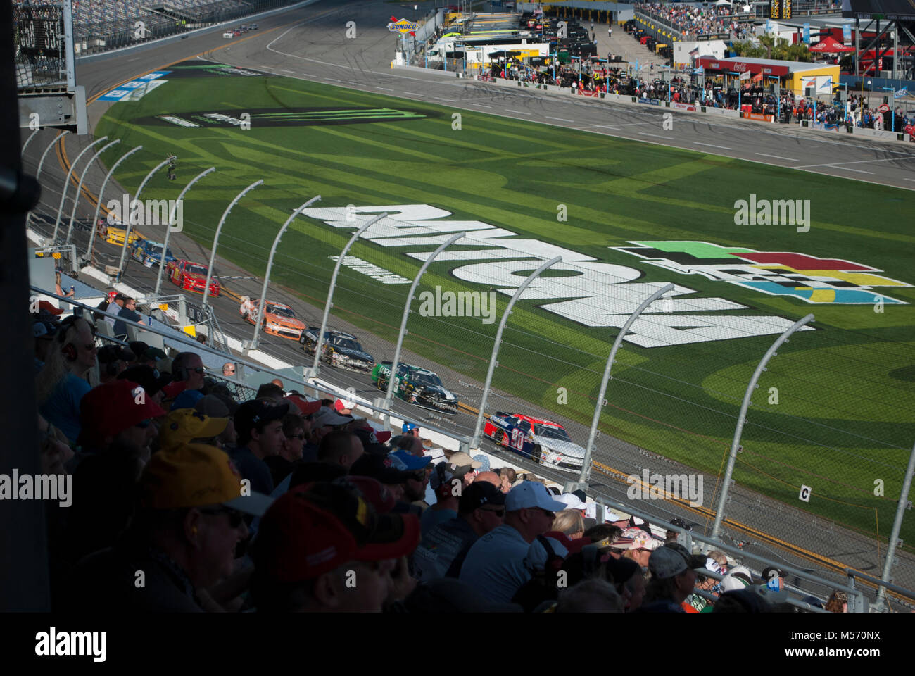 Car racing. International speedway. View from the tribune of the