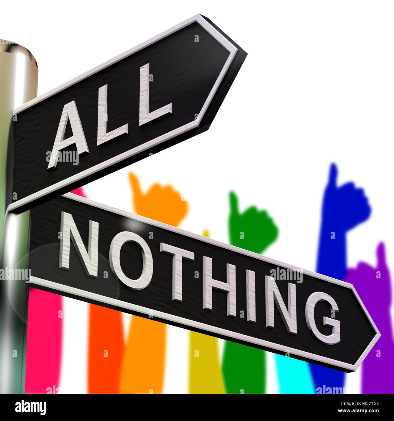 All Or Nothing Signpost Means Full Entire 3d Illustration Stock Photo