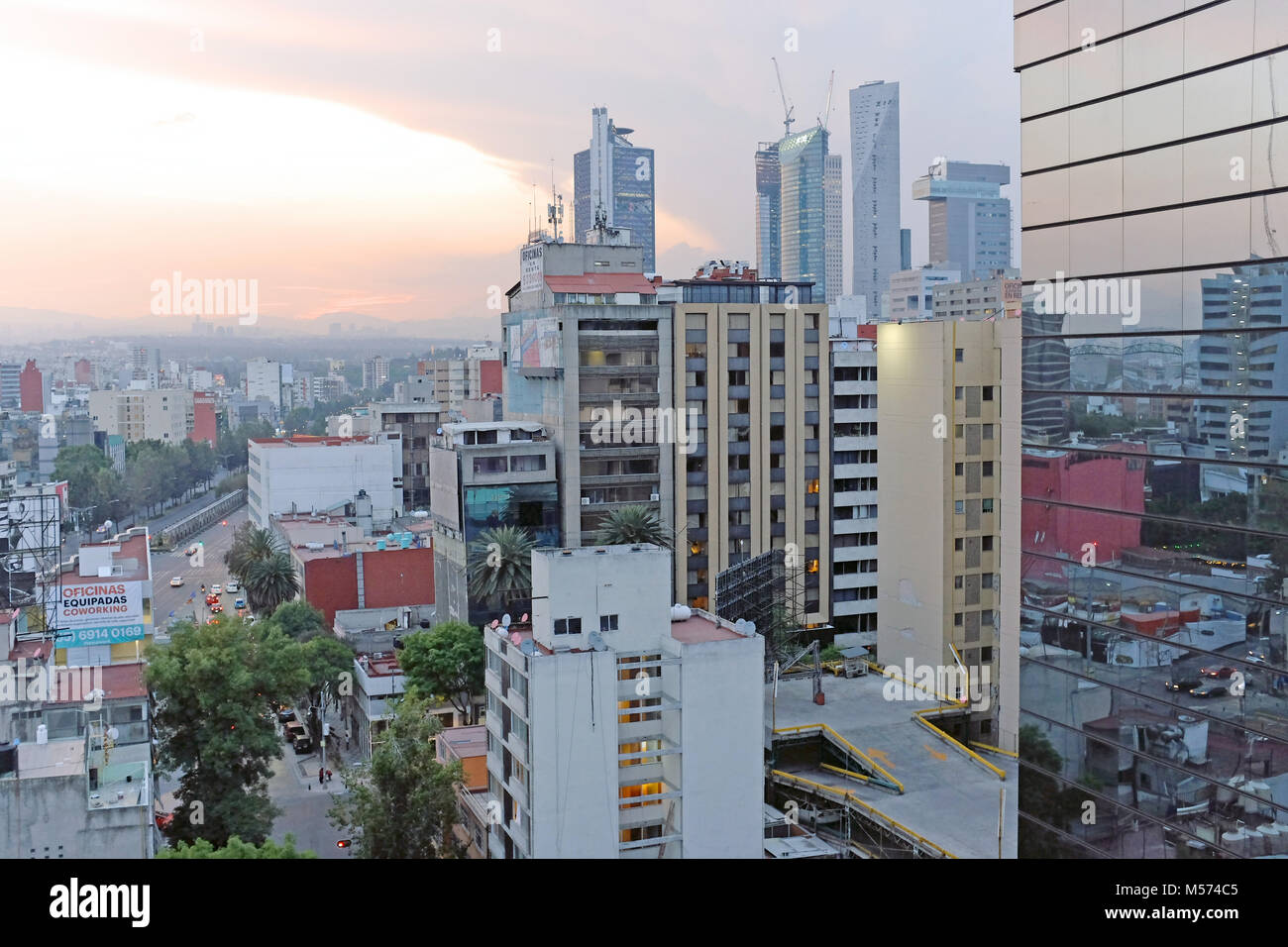 Sunset from the Zona Rosa neighborhood in Mexico City, Mexico Stock Photo