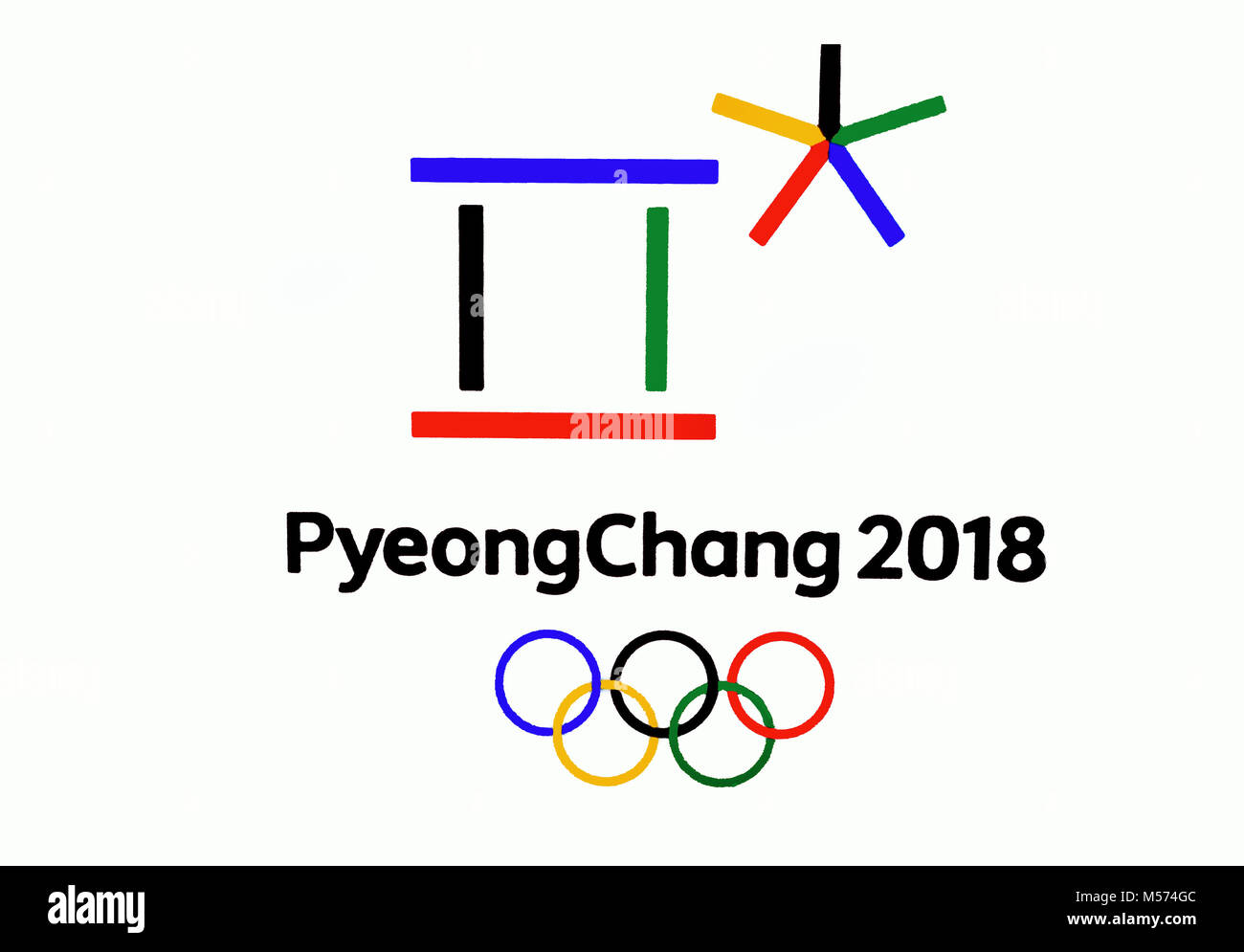 14 December 2017 Moscow, Russia Symbols XXIII Winter Olympic Games in Pyeongchang, Republic of Korea Stock Photo