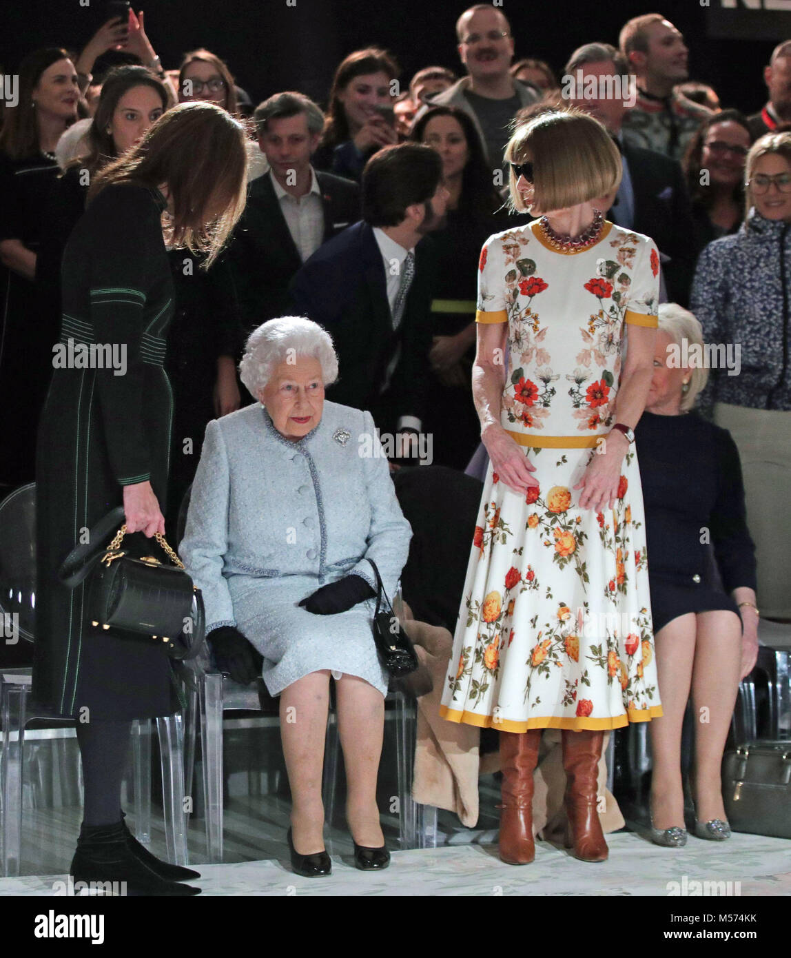 Queen Elizabeth II with Anna Wintour (right) and Caroline Rush (left