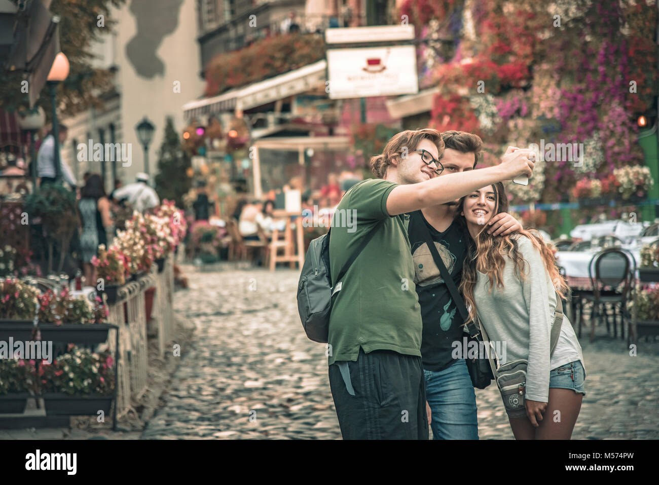 Tourists taking pictures in Skadarlija, Serbia Stock Photo