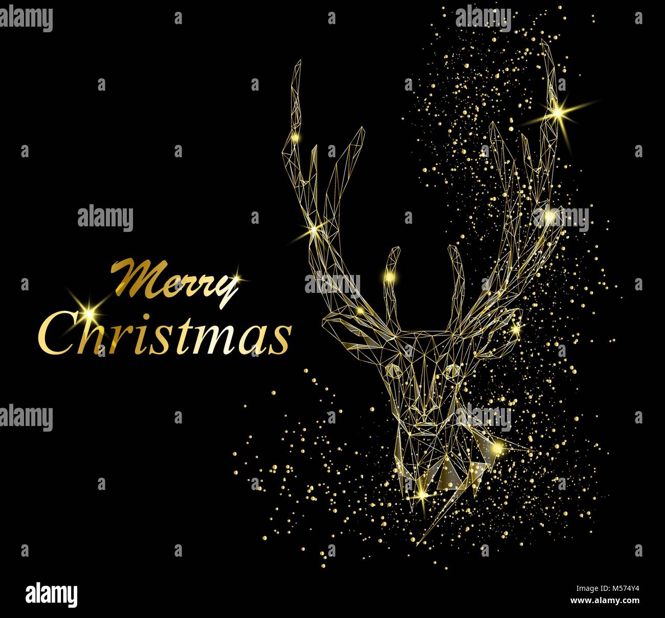 Merry Christmas and a Happy New Year greeting card with deer head with ...
