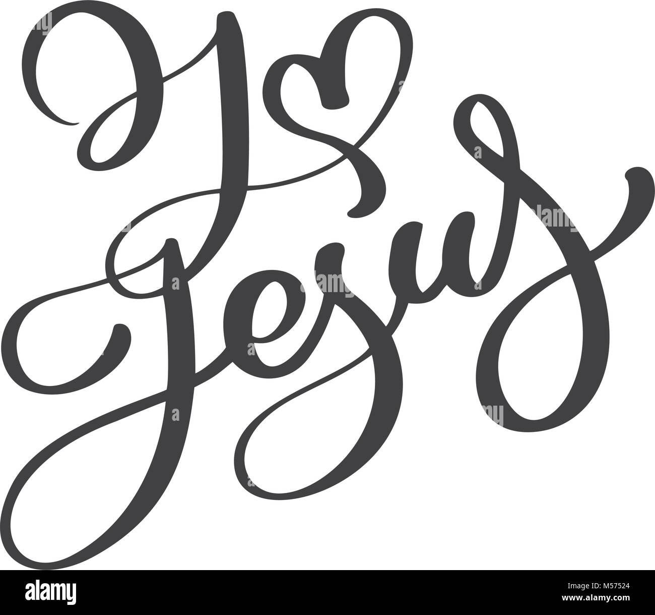 Hand drawn I love Jesus lettering with heart text on white background. Calligraphy lettering Vector illustration Stock Vector