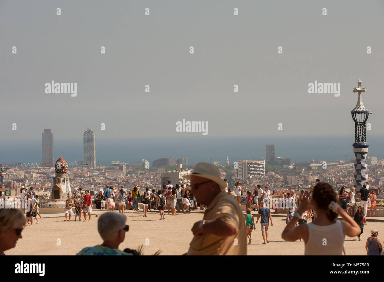 Barcelona, Catalonia. Spain. View of the city from Park Guell by Antoni Gaudì. Stock Photo