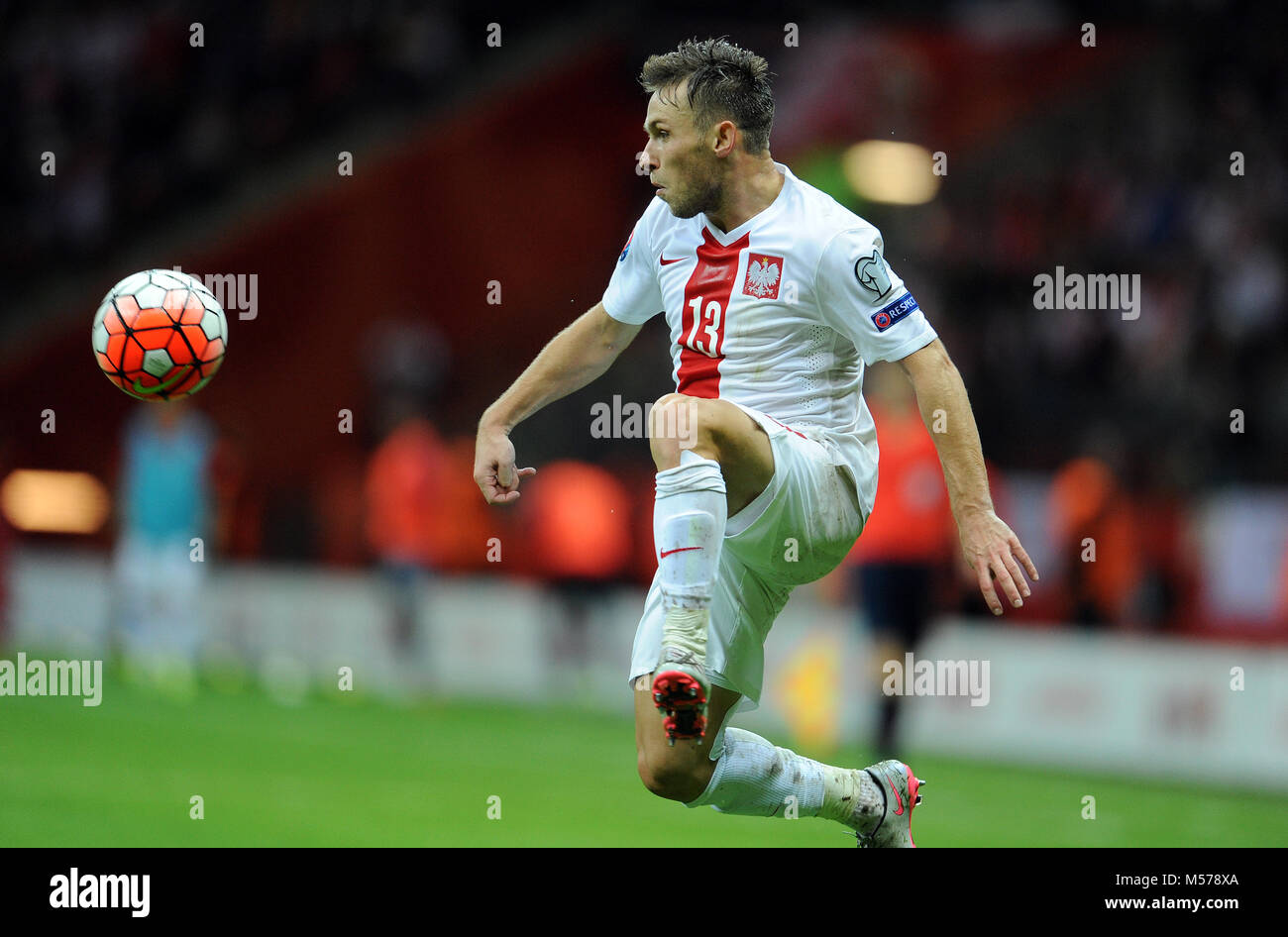 WARSAW, POLAND - SEPTEMBER 07 , 2015: EURO 2016 EURO France Football Cup Qualifiers Poland vs Gibraltar o/p Maciej Rybus Stock Photo