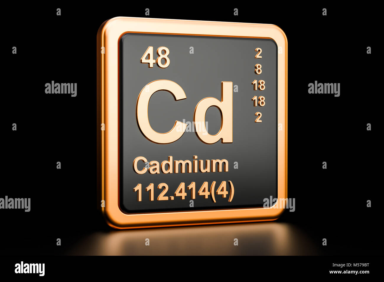 Cadmium Cd chemical element. 3D rendering isolated on black background