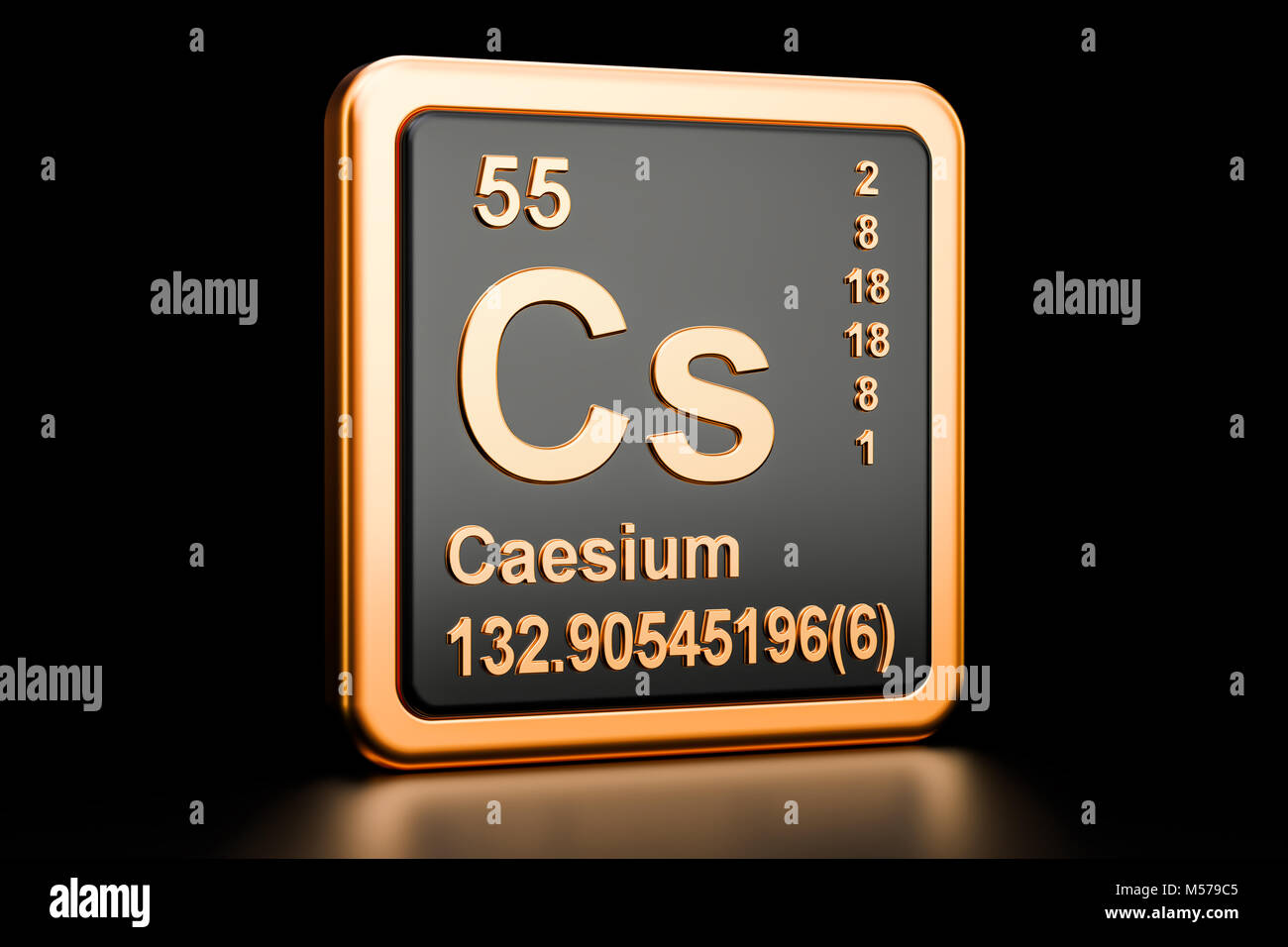 Caesium Cs, chemical element. 3D rendering isolated on black background ...