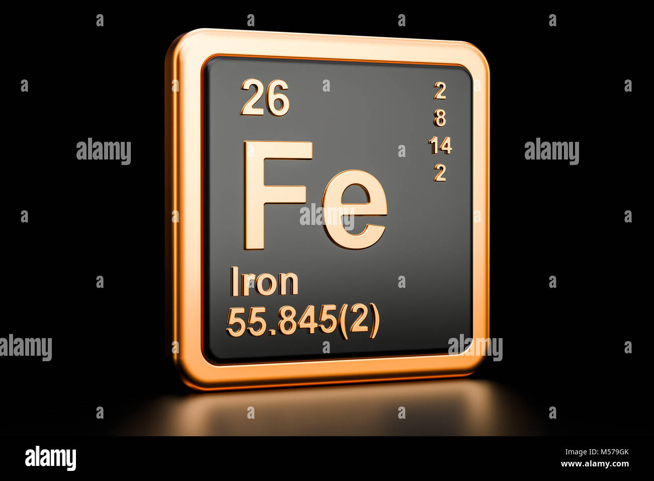 Ferrum, iron Fe chemical element. 3D rendering isolated on black