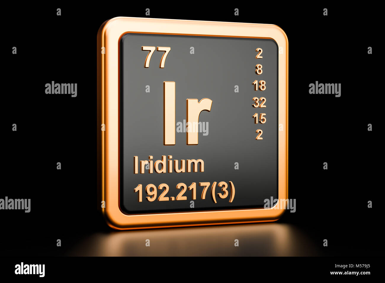Iridium Ir, chemical element. 3D rendering isolated on black background Stock Photo